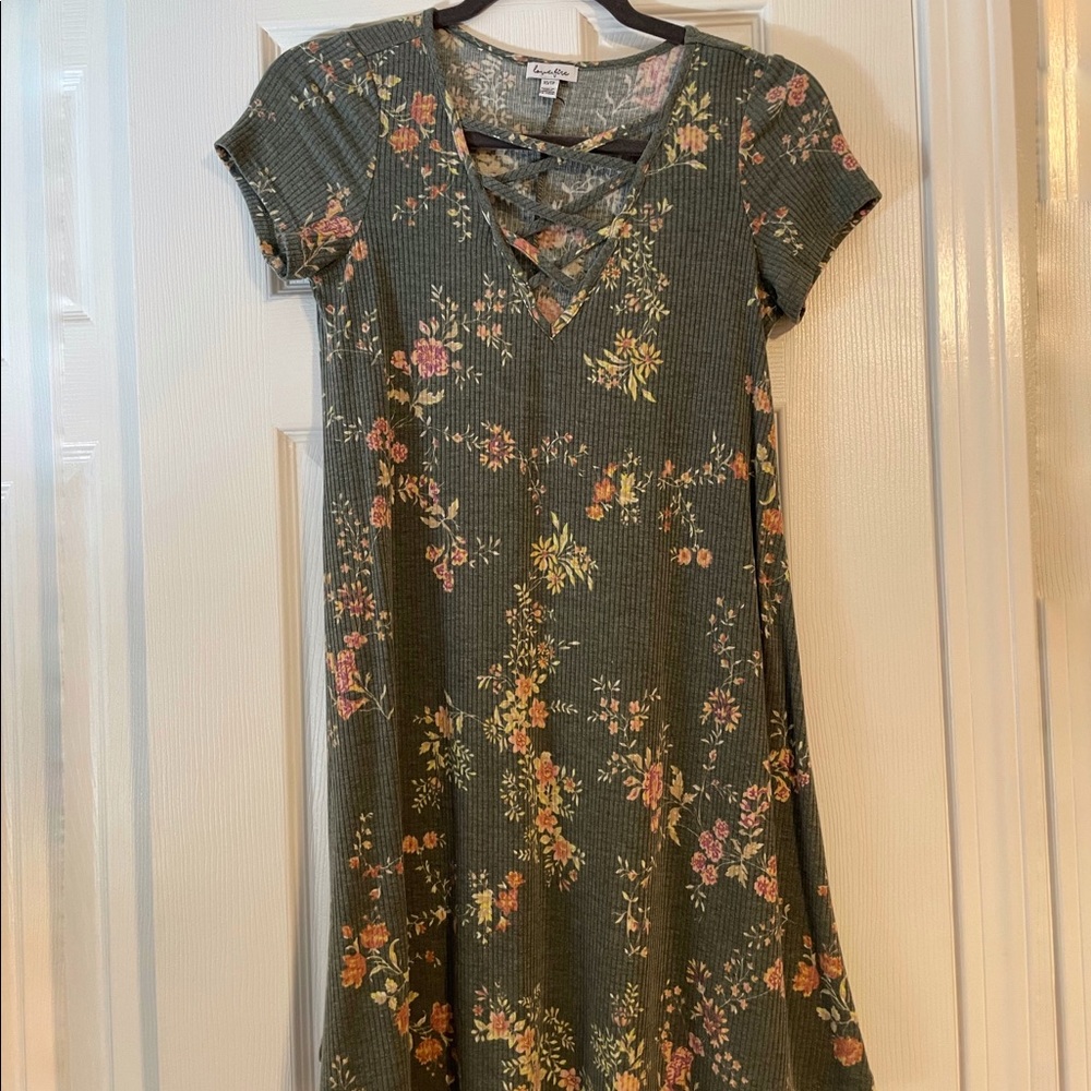 Green floral skater dress